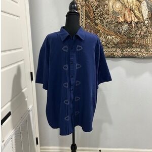 Havanera‎ Mens XXL Embroidered Navy Blue Short Sleeve Button Down Shirt